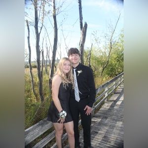 above knee black dress with open tie back size xs